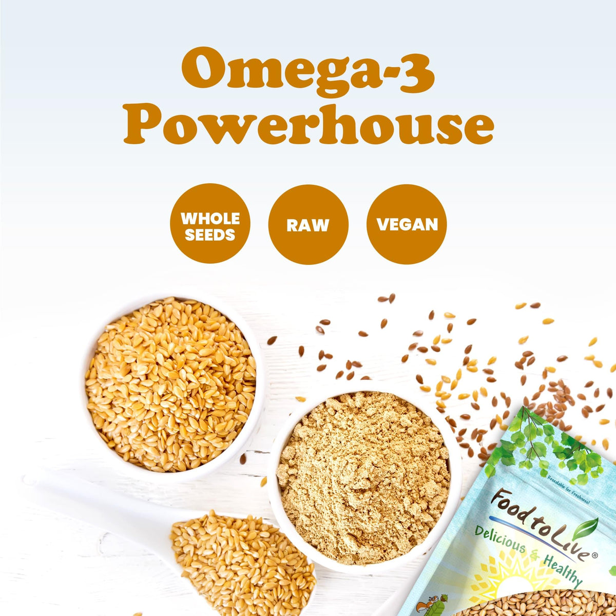 Food to Live Golden Flax Seeds - Premium Whole Flaxseeds, Raw, Vegan, Kosher, 5 Pounds