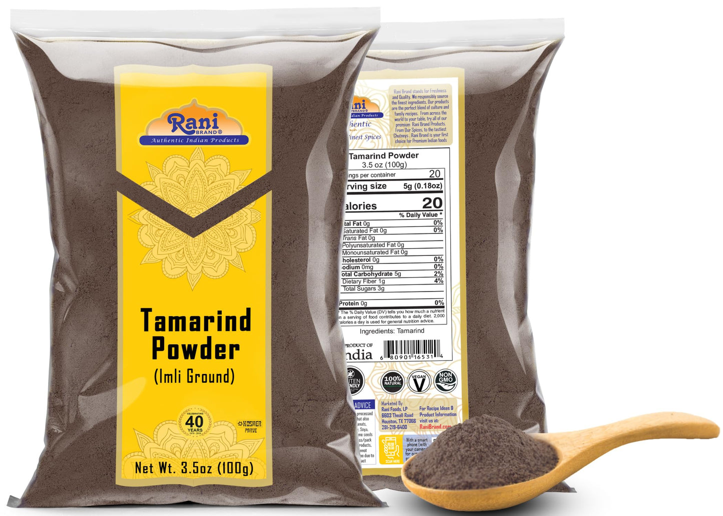 Rani Tamarind Powder (Imli) 3.5Oz (100G) ~ All Natural| No Added Sugar/Salt | Vegan | Gluten Friendly | Kosher | Non-Gmo | Kosher | Indian Origin
