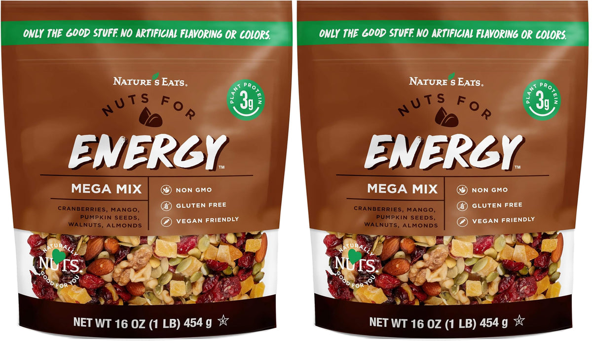 Nature s Eats Nuts for Energy Mega Trail Mix, Oz Assorted 16 Ounce (Pack of 2)