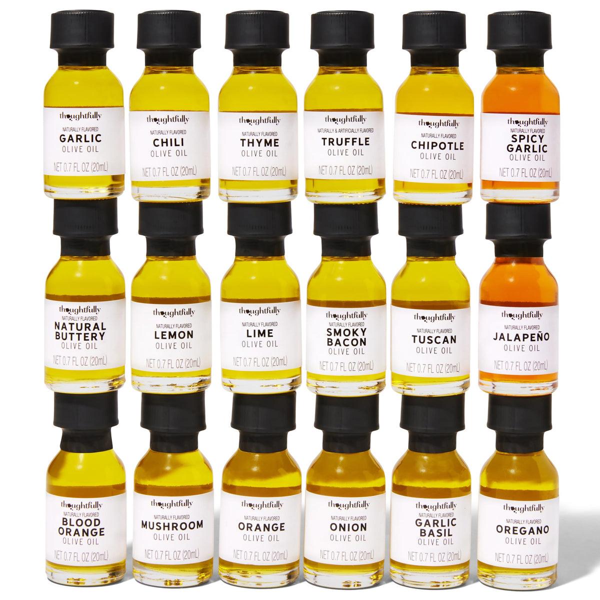 Thoughtfully Gourmet, Olive Oil Sampler Gift Set, Includes Uniquely Flavored Extra Virgin Cold Pressed Spanish Olive Oil, Flavors Include Garlic, Chili, Chipotle And More, Pack Of 18