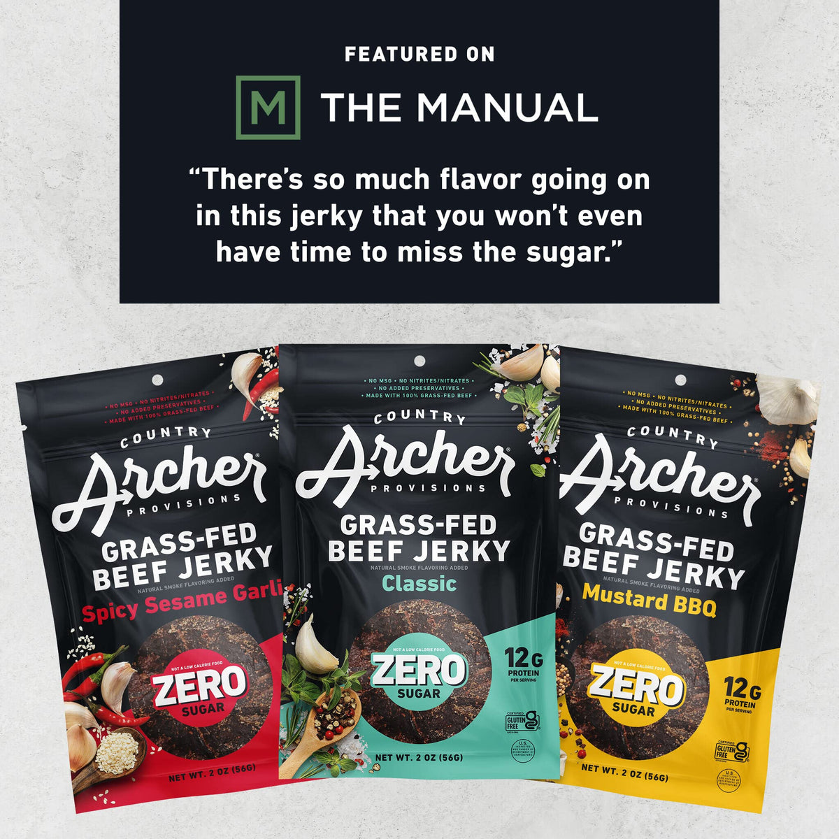 Country Archer Grass-Fed Beef Jerky Variety Pack - Beef Jerky Snack Packs, Beef Jerky Assortment, Jerky Sampler With Classic, Mu
