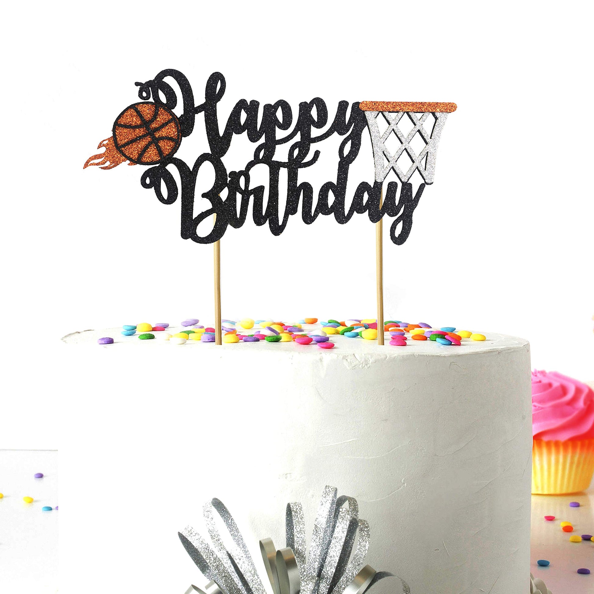 Basketball Happy Birthday Cake Topper - Birthday Decorations.