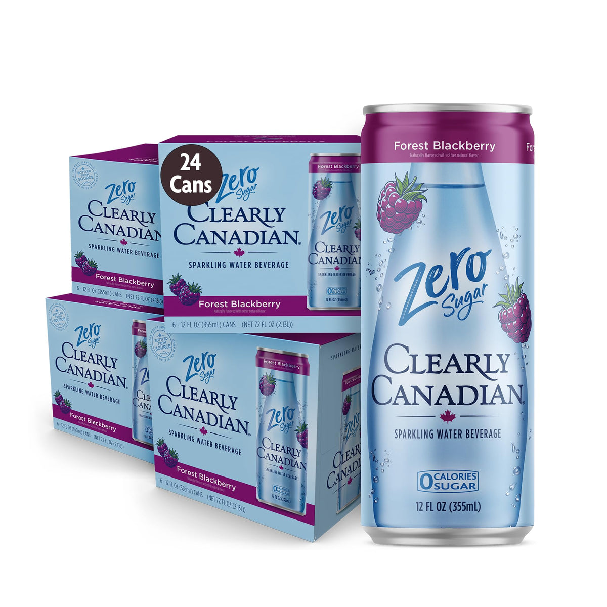 Clearly Canadian Zero Sugar Forest Blackberry Sparkling Water Beverage, Zero Sugar & Zero Calories, Diet Soda Alternative, 12 Fl