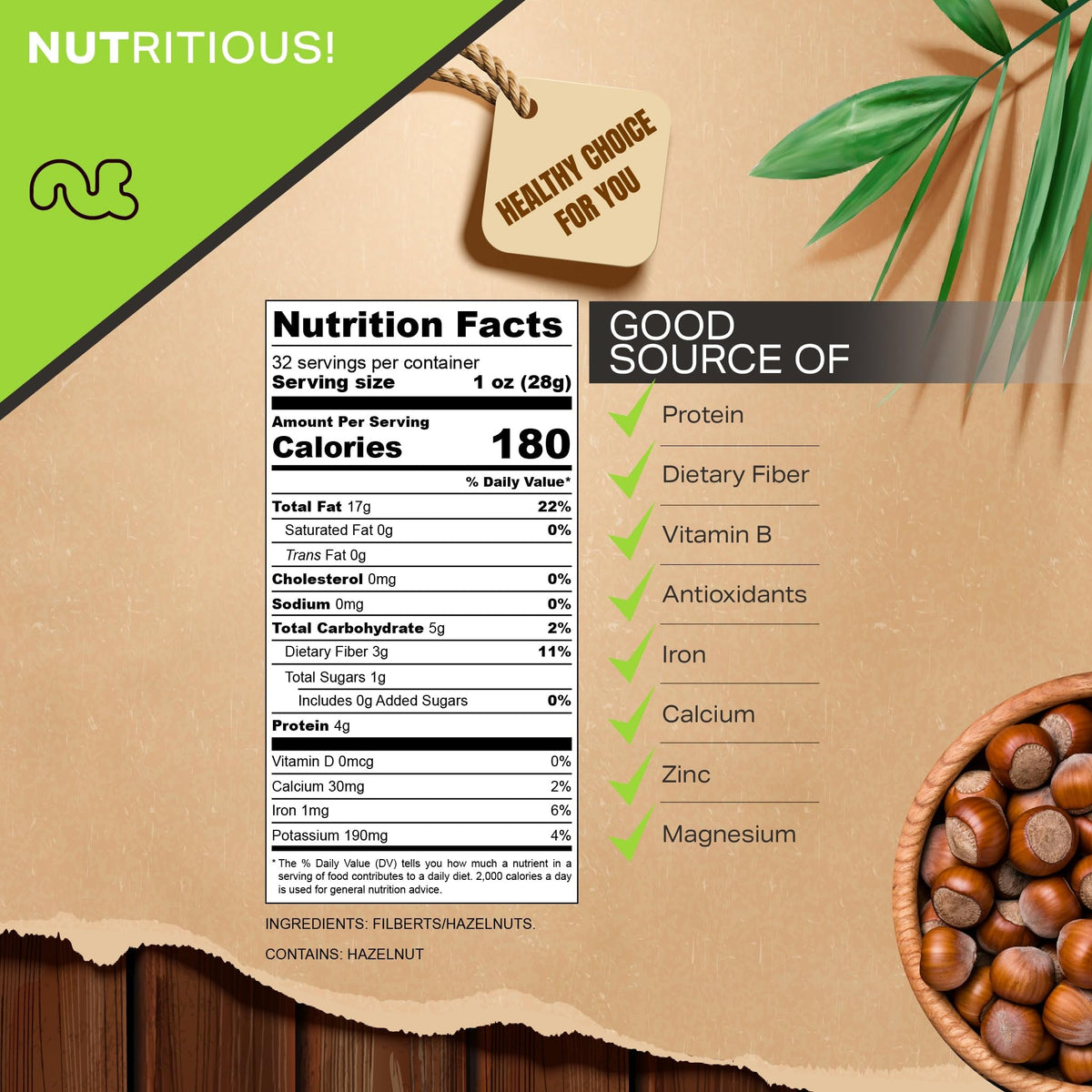 NUT CRAVINGS, Raw Hazelnuts Filberts In Shell, Whole, (32oz - 2 LB) Bulk Nuts Packed Fresh in Resealable Bag, Healthy Protein Fo