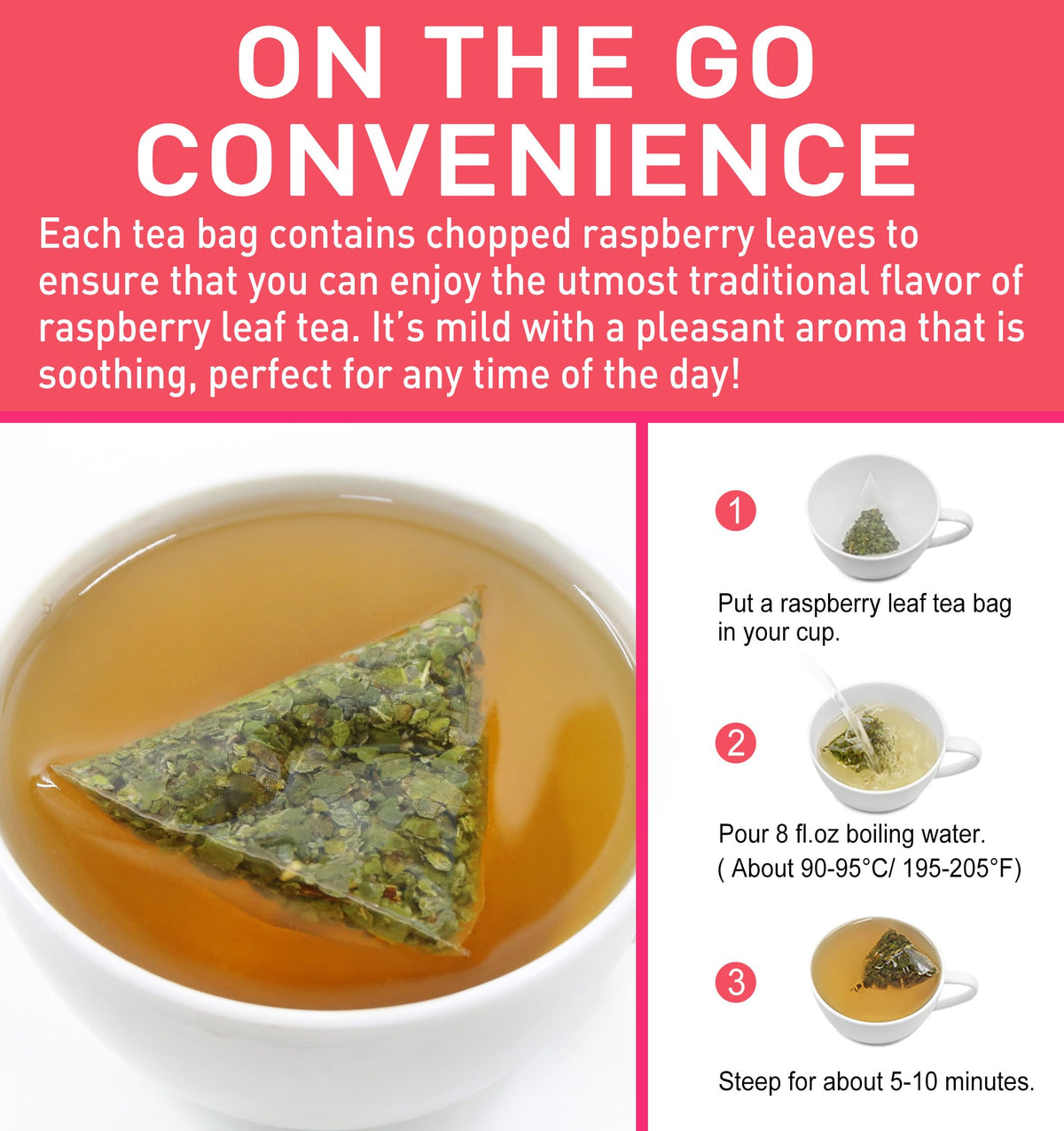 Olvvla Raspberry Leaf Tea Bags - 100% Pure Herbal Tea - Caffeine-free - 50 Count