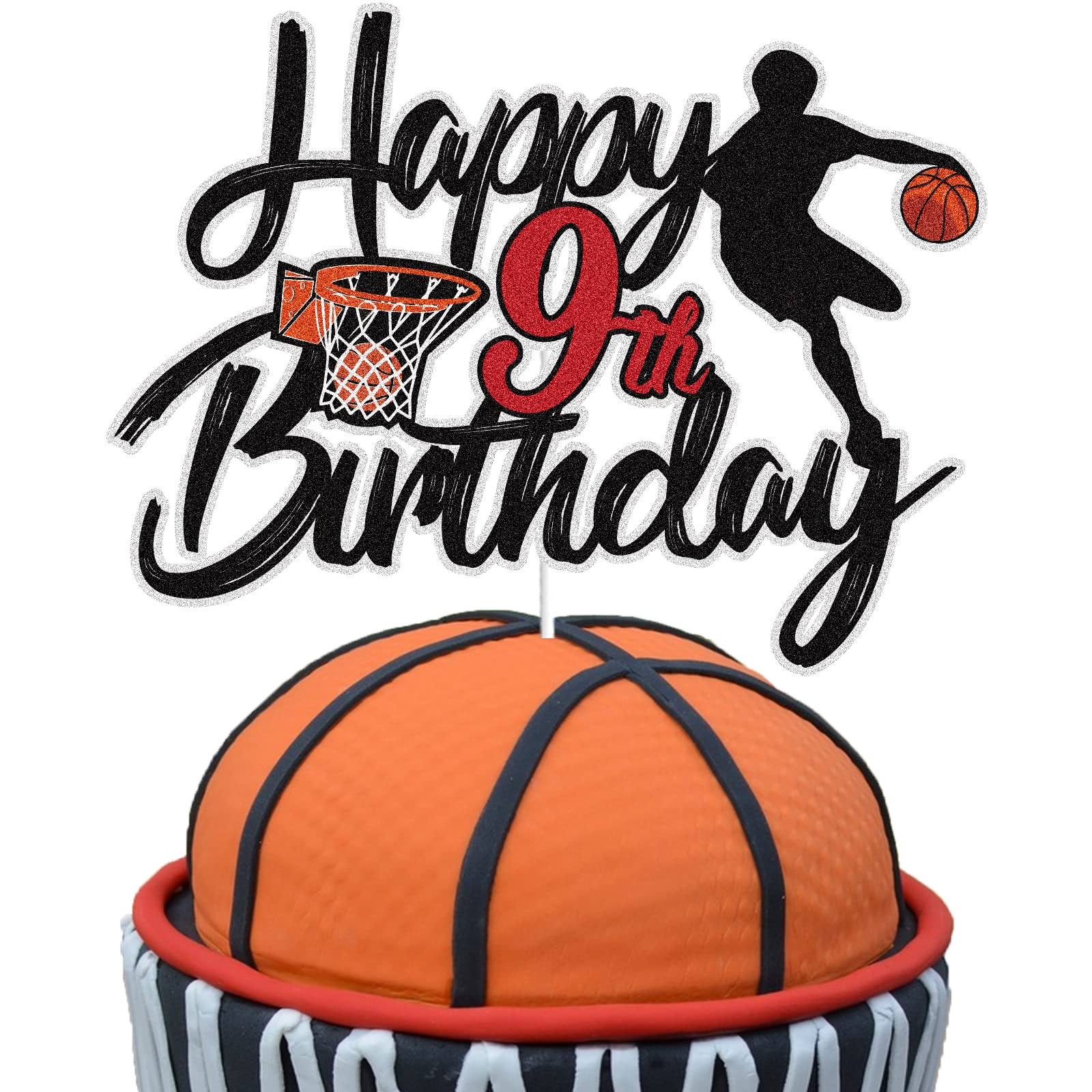 LINGBOOM Basketball Cake Topper for 9th Birthday, Black C-8th Model, Sport Theme Decoration for Boys and Kids