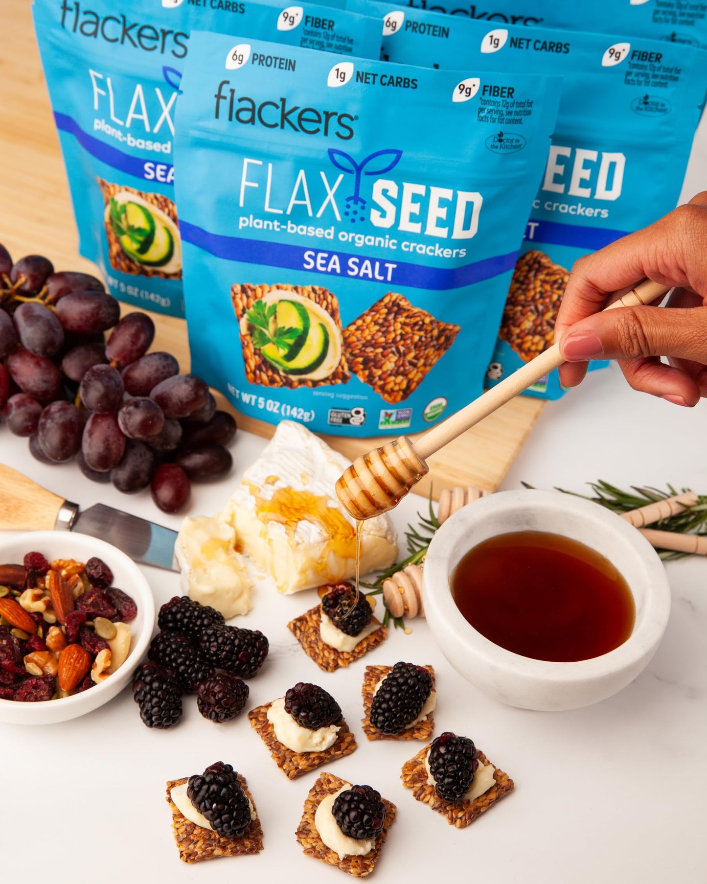 Flackers Organic Flax Seed  ers Variety Pack - Sea Salt, Rosemary, Savory & Cinnamon, Gluten Free, Vegan, 5 Ounce (Pack of 4)