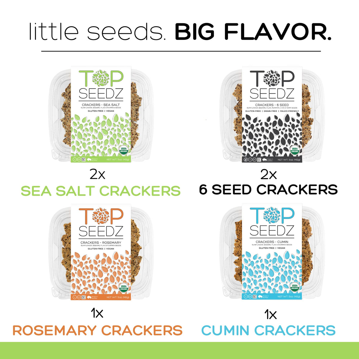Top Seedz Certified Organic Gluten Free Savory Sensation Seed Crackers | 6-Pack | 5 Ounces | Healthy Vegan Crackers With Plant B