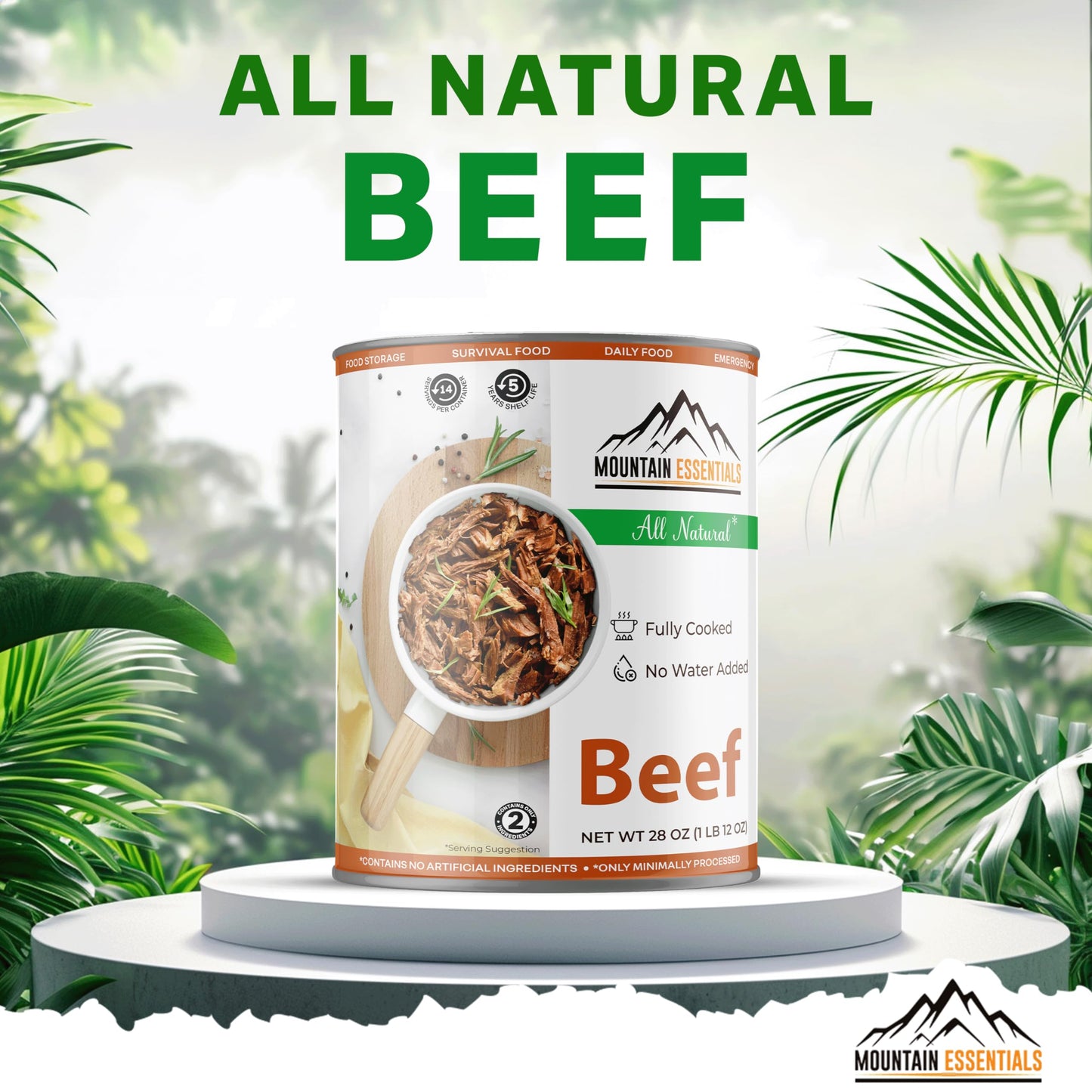 MOUNTAIN ESSENTIALS All Natural Canned Beef, Gluten Free, 28 Oz, Ready to Eat, Emergency Food, Pack of 1