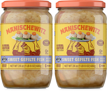 Manischewitz Sweet Gefilte Fish In Jelled Broth 24Oz (2 Pack), Packed With Protein, No Added Msg, Kosher For Passover