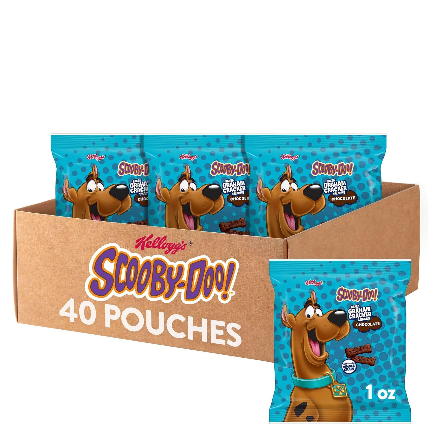 Kellogg s SCOOBY-DOO! Baked Graham Cracker Snacks, Lunch Snacks, Chocolate (40 Pouches)