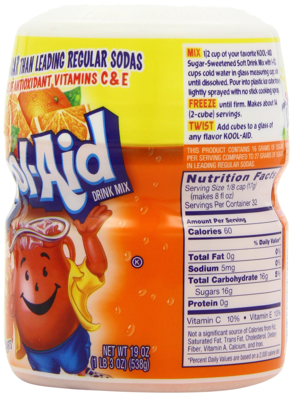Kool-Aid Drink Mix, Sugar Sweetened Orange, 19-Ounce Container (Pack of 4)