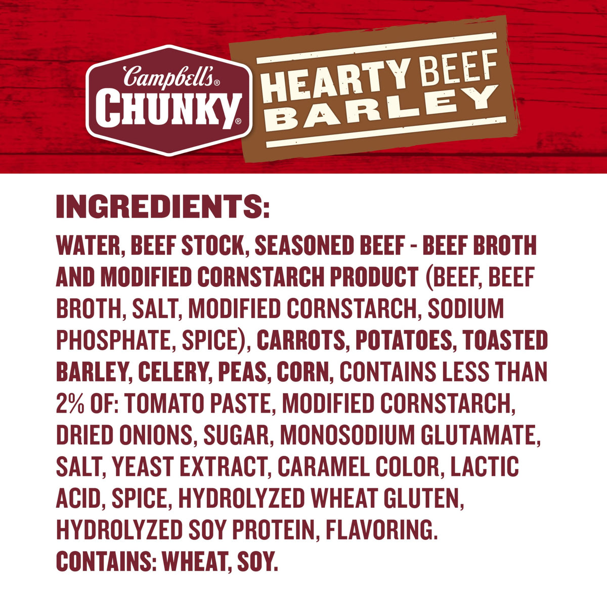 Campbell'S Chunky Soup, Hearty Beef And Barley Soup, 18.8 Oz Can