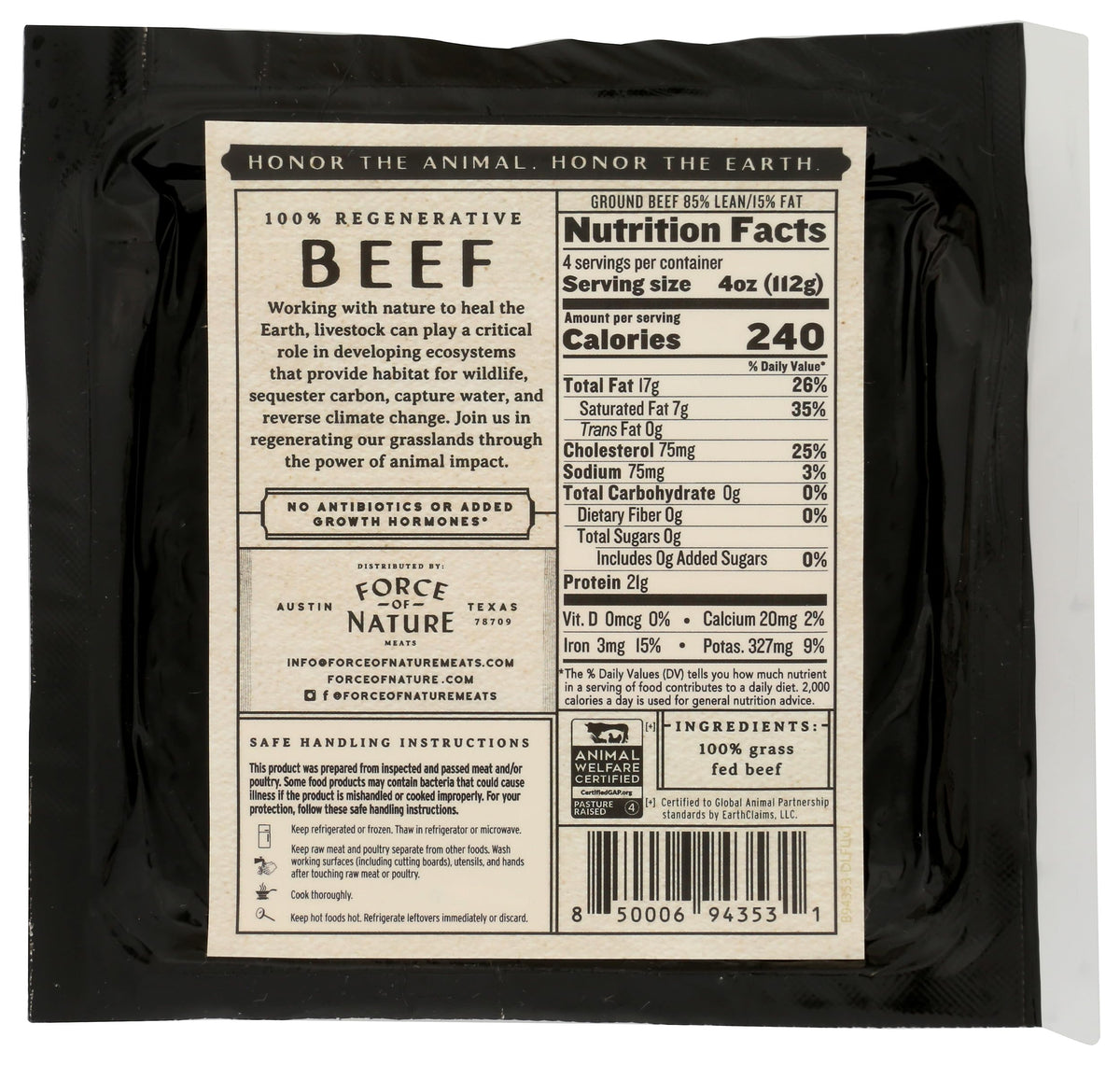 Force of Nature Meats Regenerative Ground Beef, 16 OZ