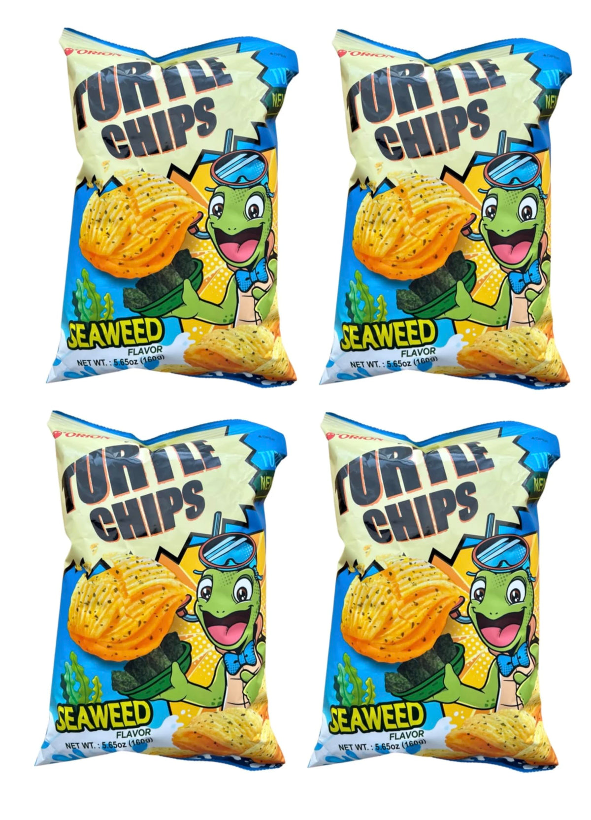 [4 Big Packs] Orion Turtle Chips Seaweed Flavor, 160g-Four Layer Crispy Snack, 5.55oz
