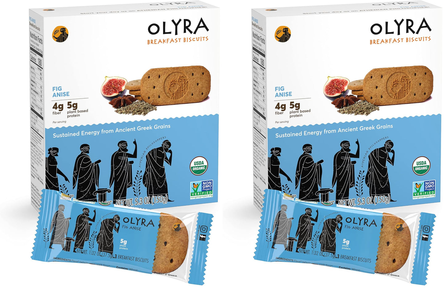 Olyra Organic Breakfast Biscuits Fig Anise | Healthy Snacks, Low Sugar, High Fiber, Plant Based Protein Cookies (1 Box of 8 Pack