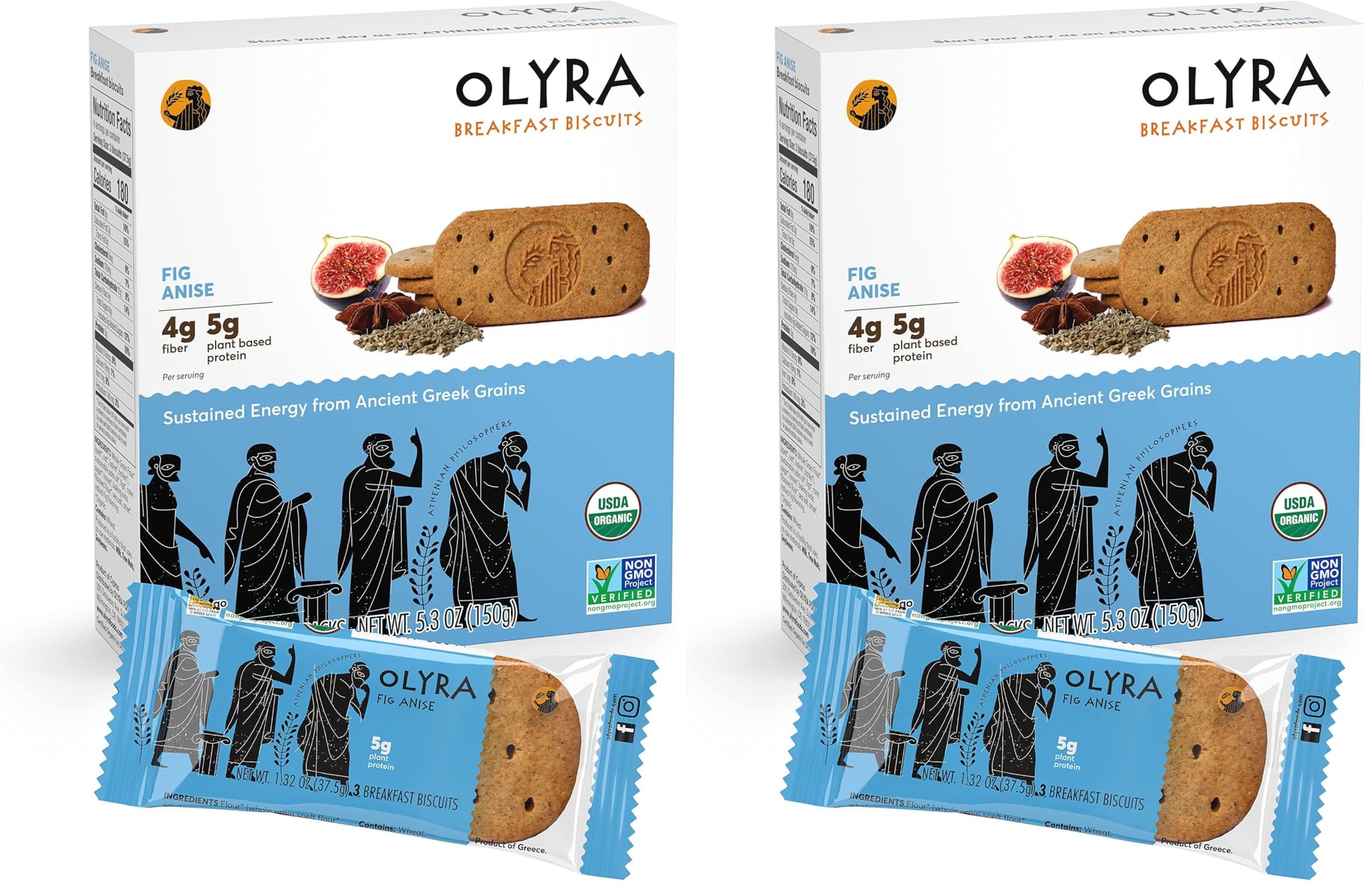 Olyra Organic Breakfast Biscuits Fig Anise | Healthy Snacks, Low Sugar, High Fiber, Plant Based Protein Cookies (1 Box of 8 Pack