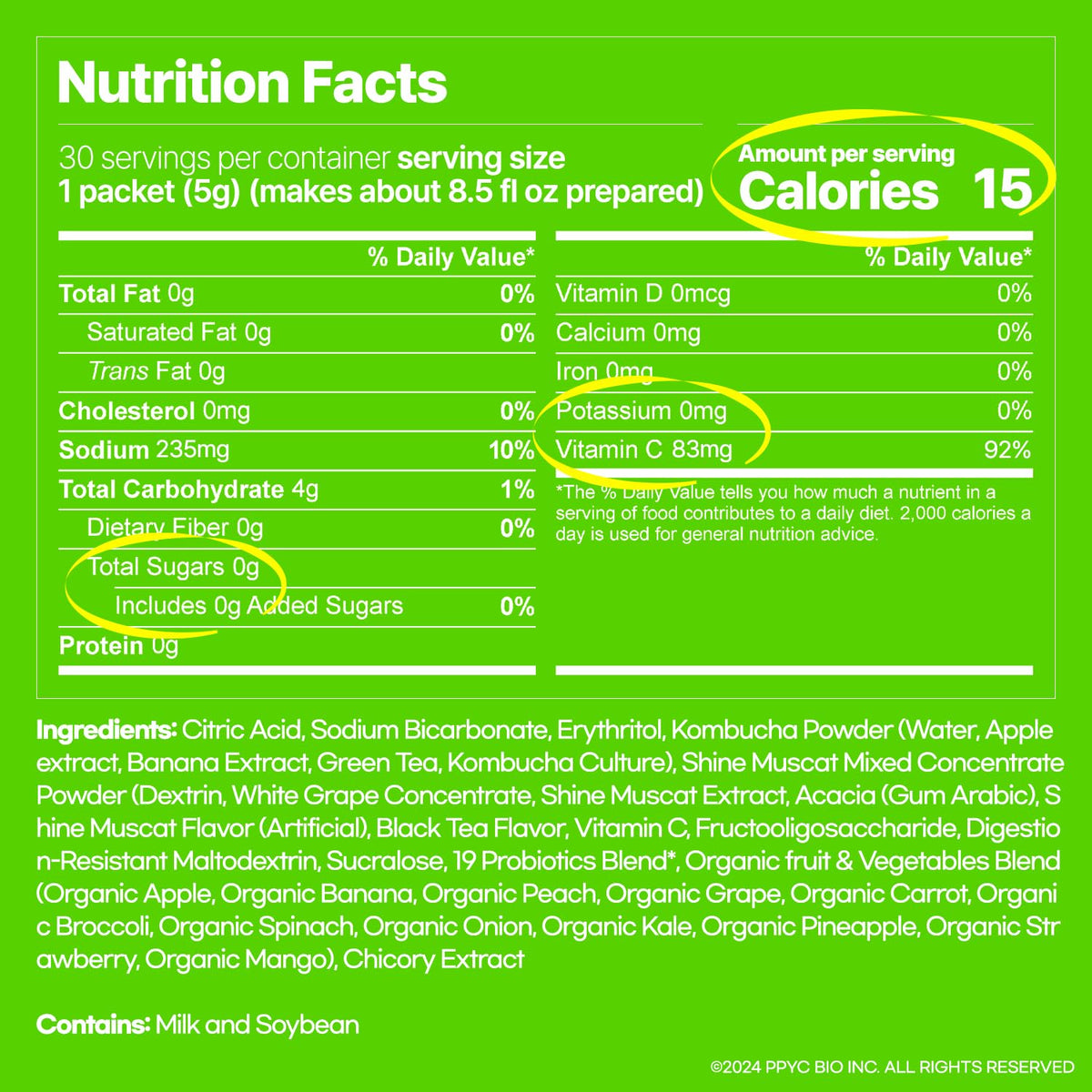SUNMANC Kombucha Powdered Drink Mix, Sparkling Probiotic, Low Calorie, 30 Packets, 5.29 Ounce
