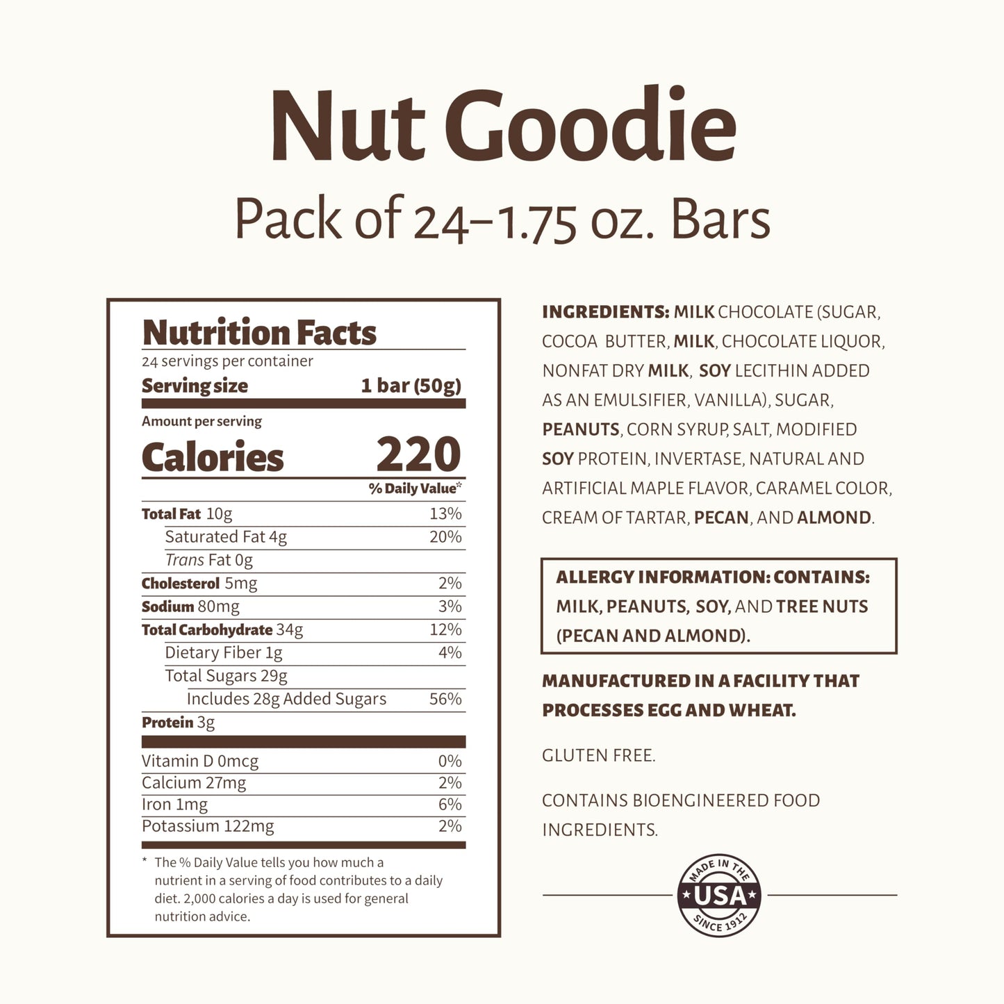 Pearson'S Nut Goodie Cluster Bar  Roasted Peanuts, Real Milk Chocolate, And Maple Nougat  Pack Of 24  Individually Wrapped