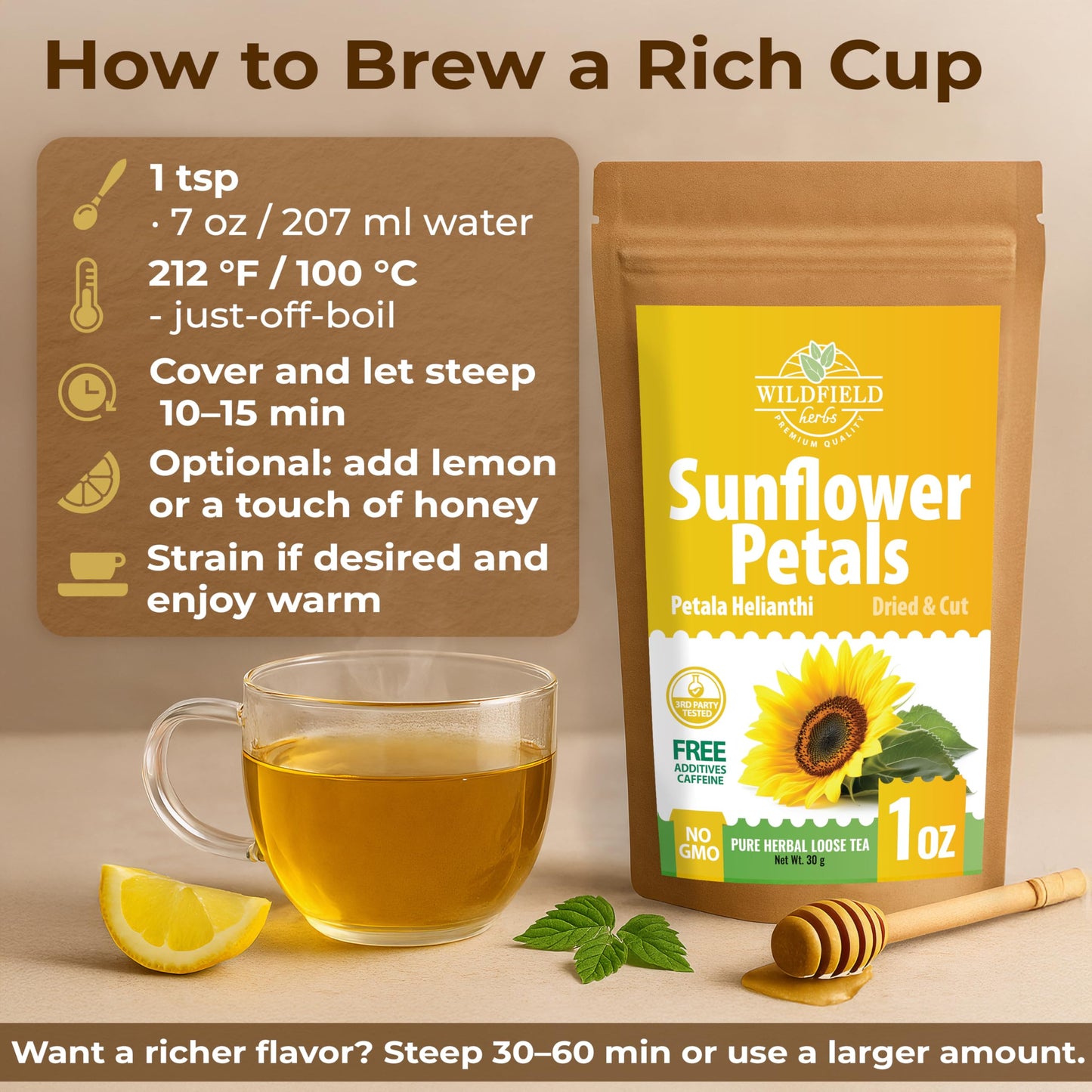WILDFIELD HERBS Sunflower Petals Herbal Tea – 28g Dried Sunflower Petals, 1 Ounce