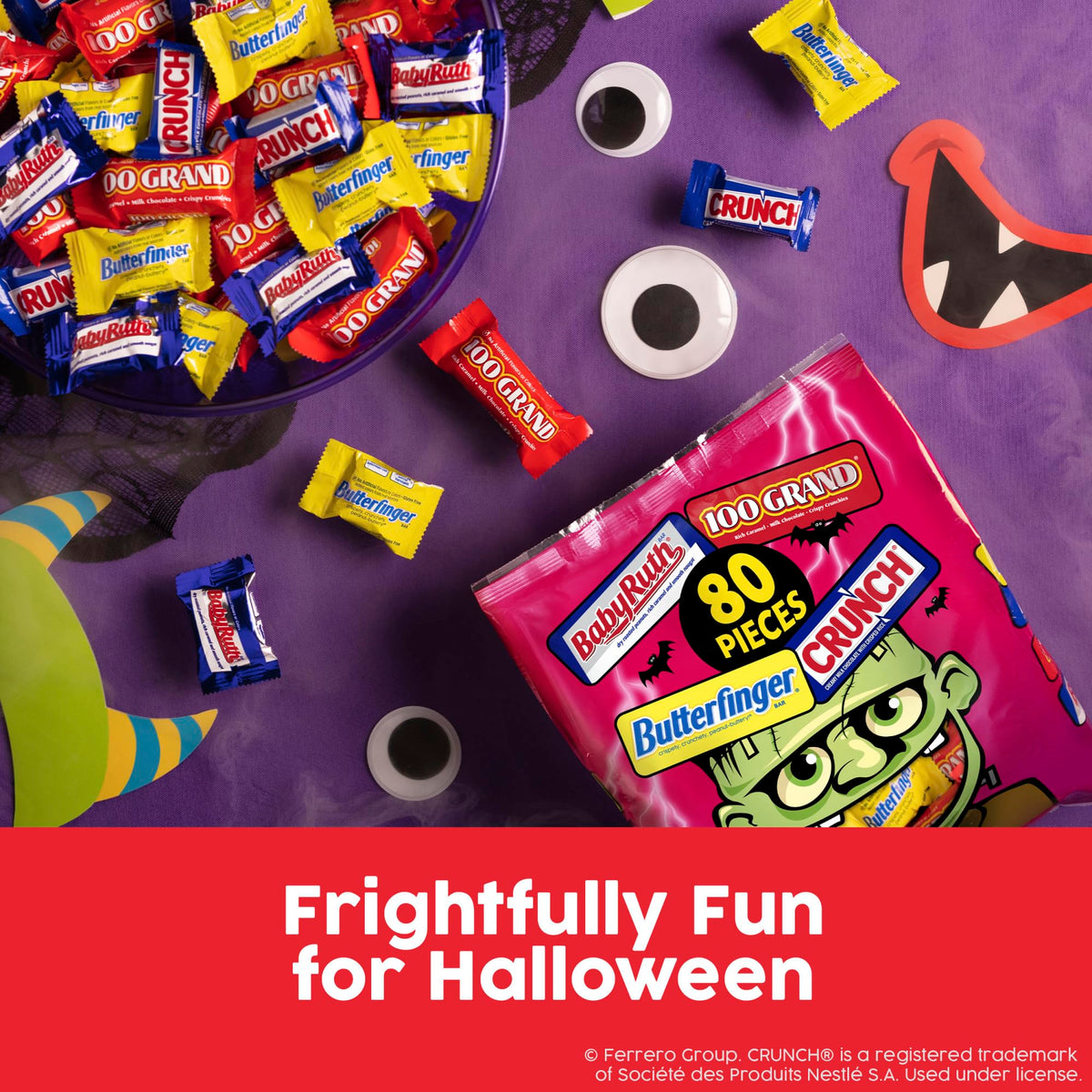 Butterfinger, CRUNCH, Baby Ruth, 100 Grand Fun Size, Assorted Candy Bars, Great for Sharing, Bulk 80 Count Pack, 32.1 oz