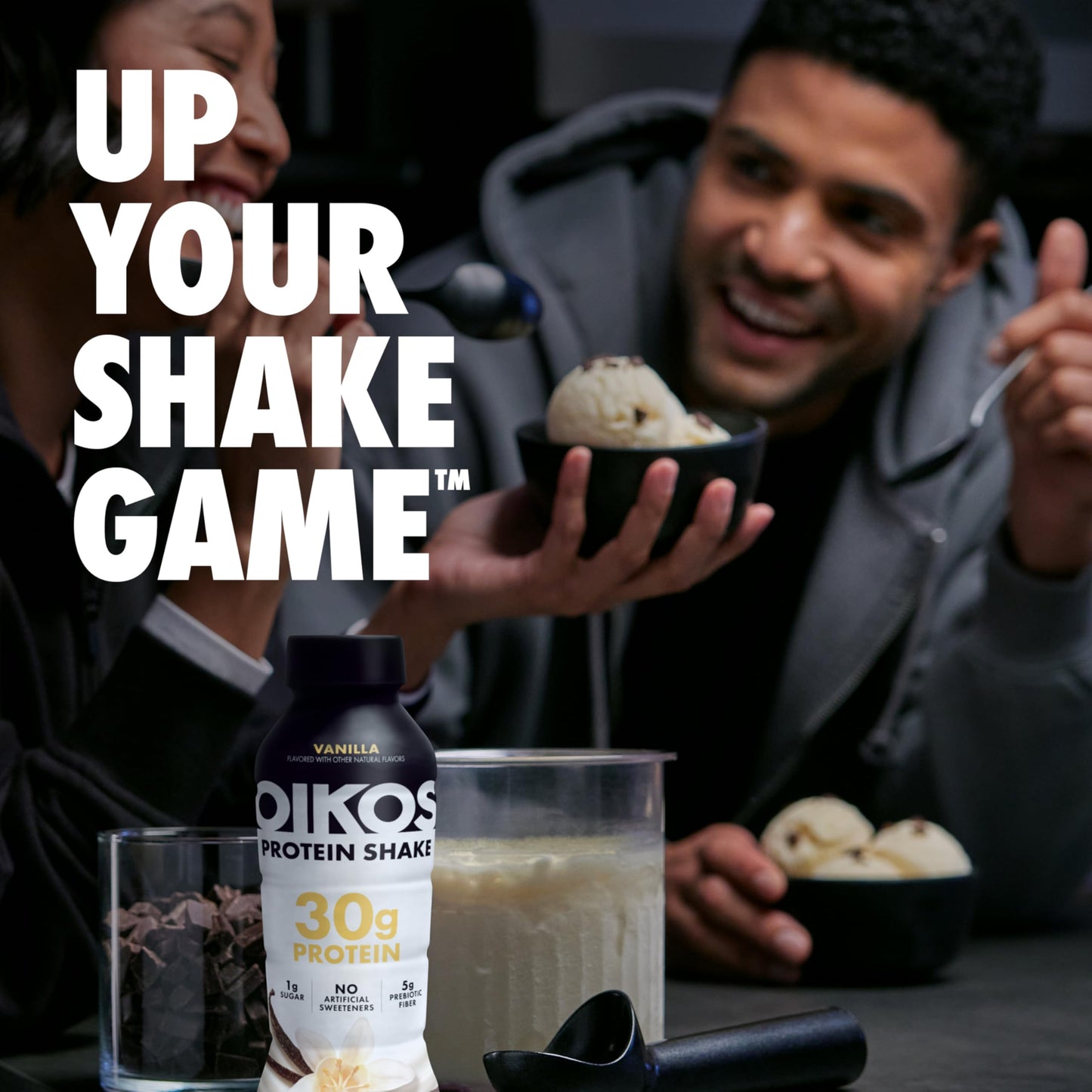 Oikos Protein Shake  Vanilla  30g High Protein Drinks  Shelf Stable  Ready to Drink  5g Prebiotic Fiber  12 fl oz Bottle  12 Count