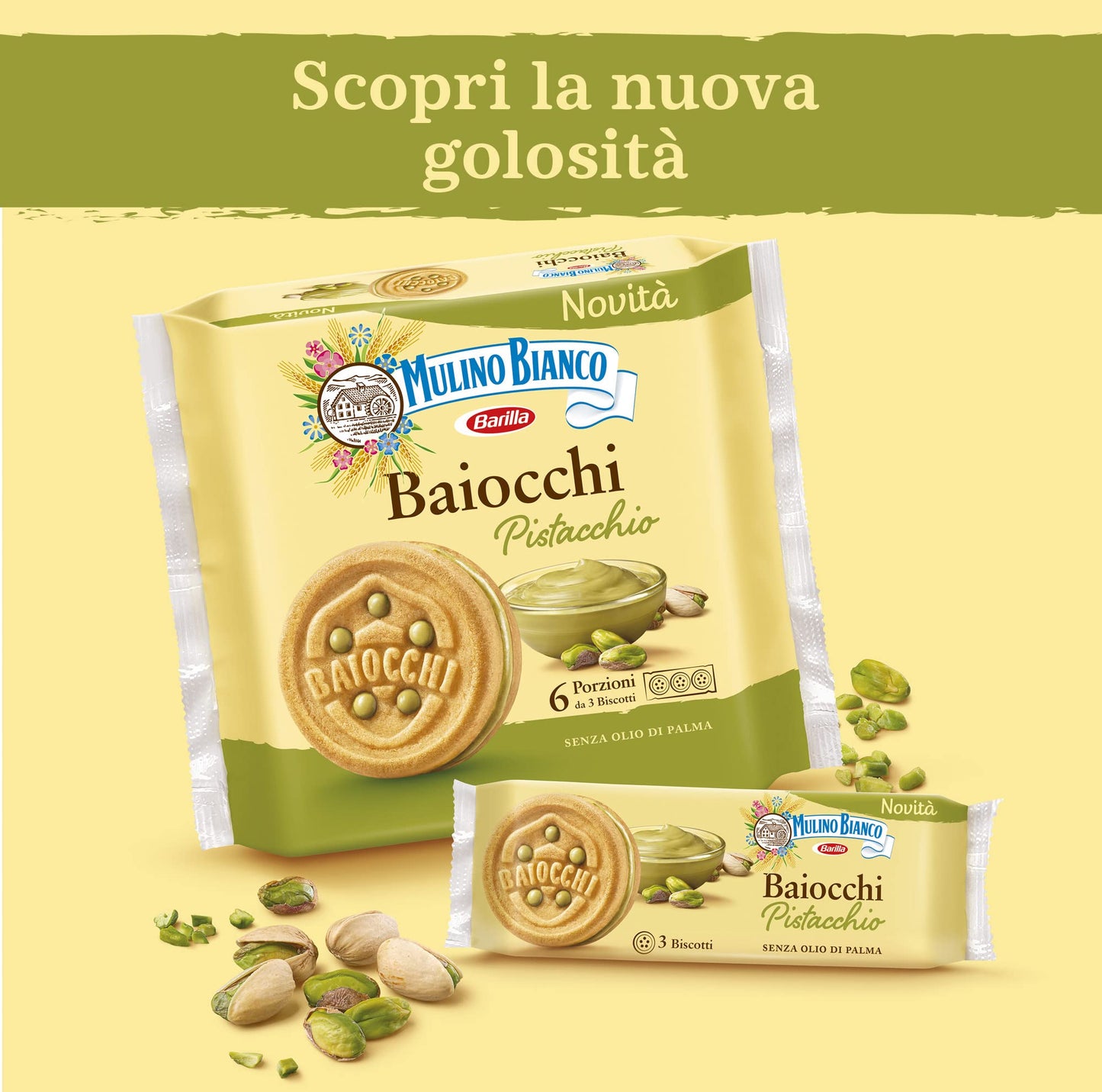 Mulino Bianco Biscuits, Pistachio Cream Filled, 168G