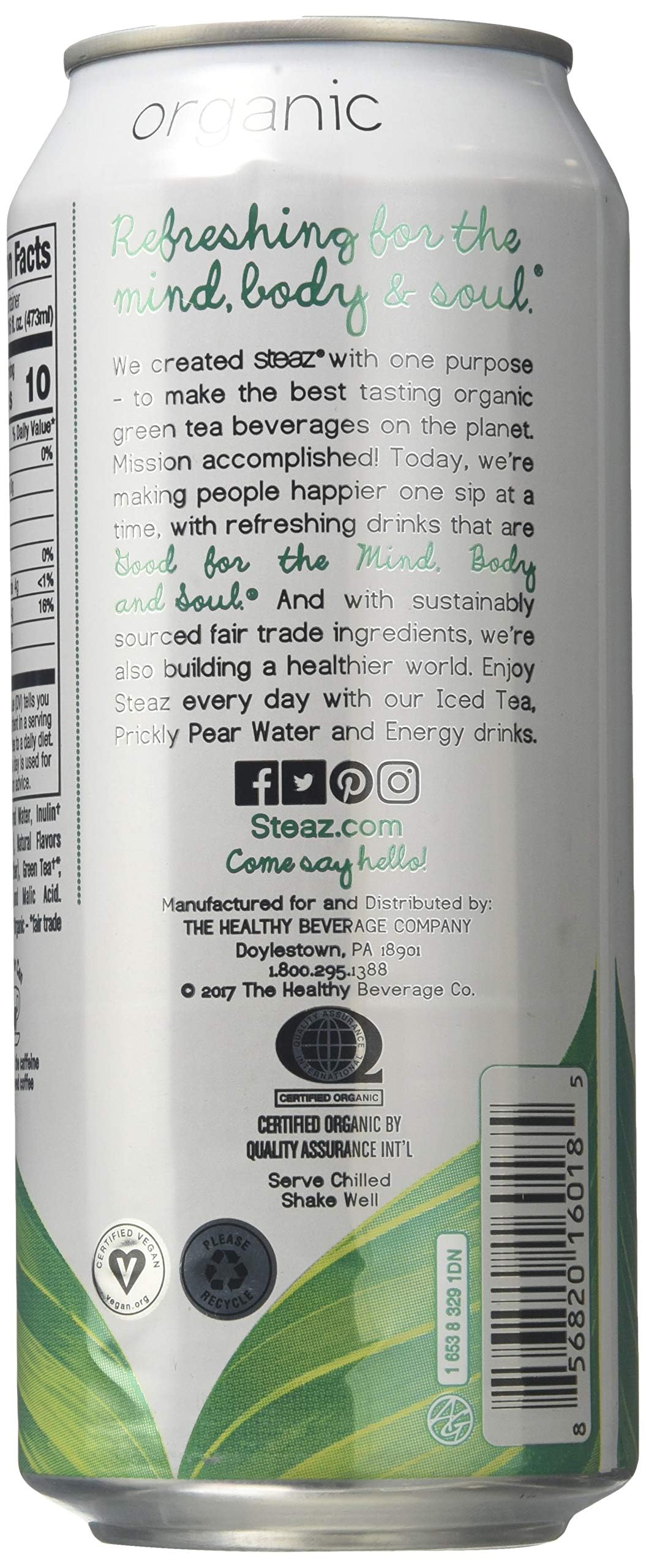 Steaz Organic Unsweetened Passionfruit Iced Green Tea, 16 Fluid Ounce - 12 Per Case.