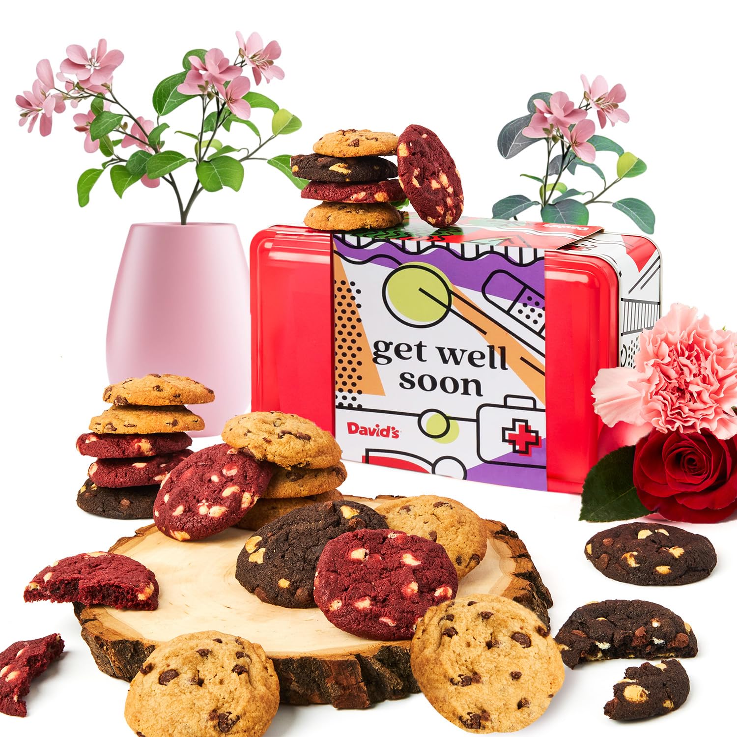 Davids Cookies Get Well Soon Cookie Gift Basket - Gourmet Bakery Dessert Gift For Recovery, Comfort And Appreciation Occasions - Mini Cookies Sweet Sampler Tin