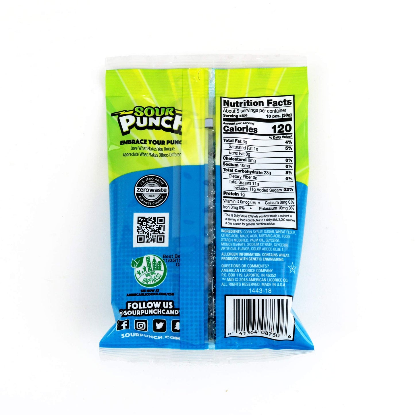 Sour Punch Bites, Sweet Chewy Candy, Blue Raspberry Flavored Sour Candy, 5oz Bag (12 Pack) (8730)