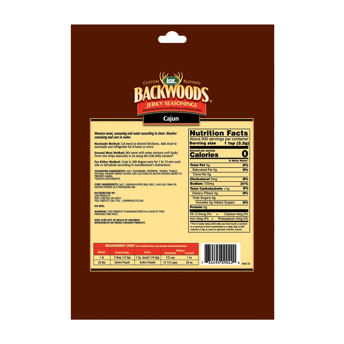 Lem Products Backwoods Cajun Jerky Seasoning, Ideal For Wild Game And Domestic Meat, Seasons Up To 25 Pounds Of Meat, 22.2 Ounce Packet With Pre-Measured Cure Packet Included