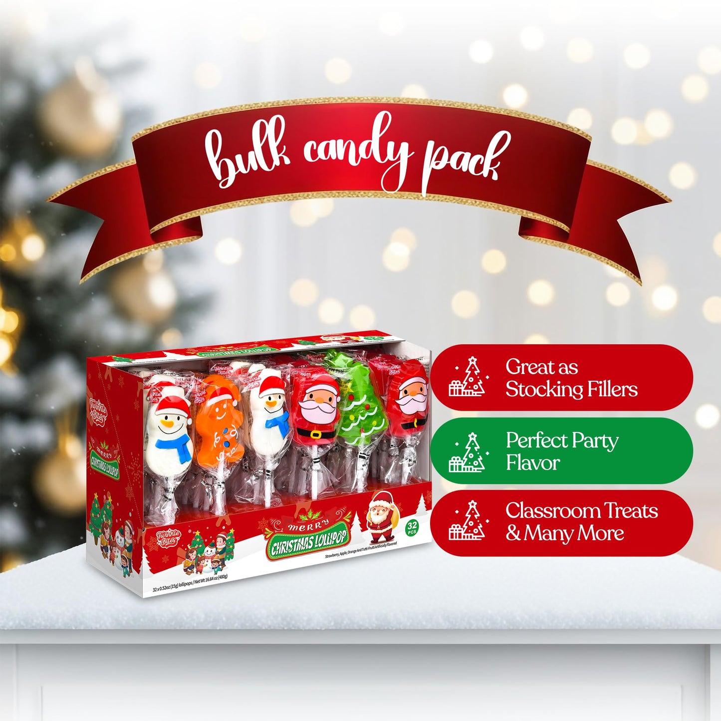 40 Pack Christmas Lollipops - Individually Wrapped Holiday Themed Lollipops - Santa, Tree Snowman, Gingerbread, Designs & Delicious Flavor -Bulk Christmas Candy Use For Stocking Stuffers, Party Favor, Classroom & Office  , Candy Jar Fillers