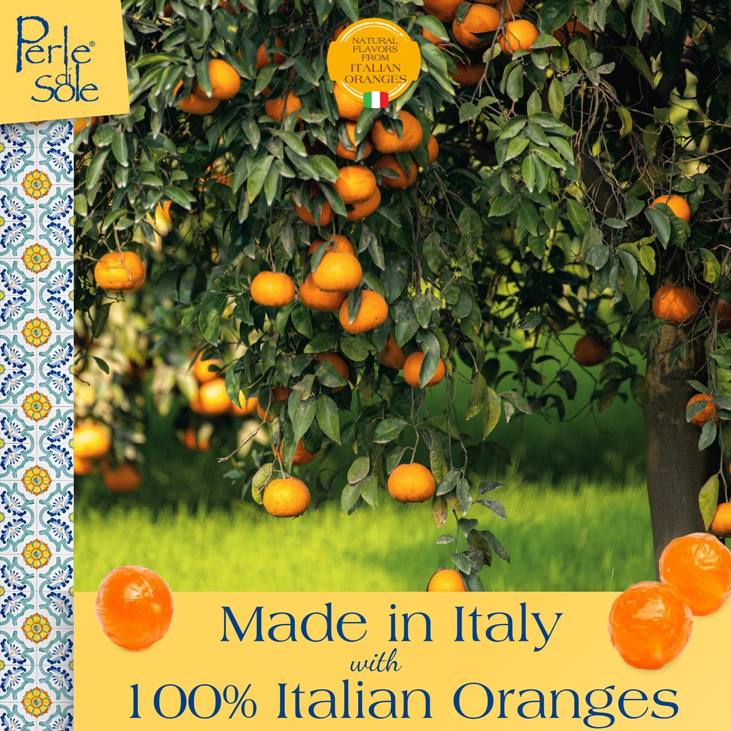The Original Perle Di Sole Orange Candy Individually Wrapped - Italian Hard Candy Orange Drops Made In Italy Citrus Candies - Pa