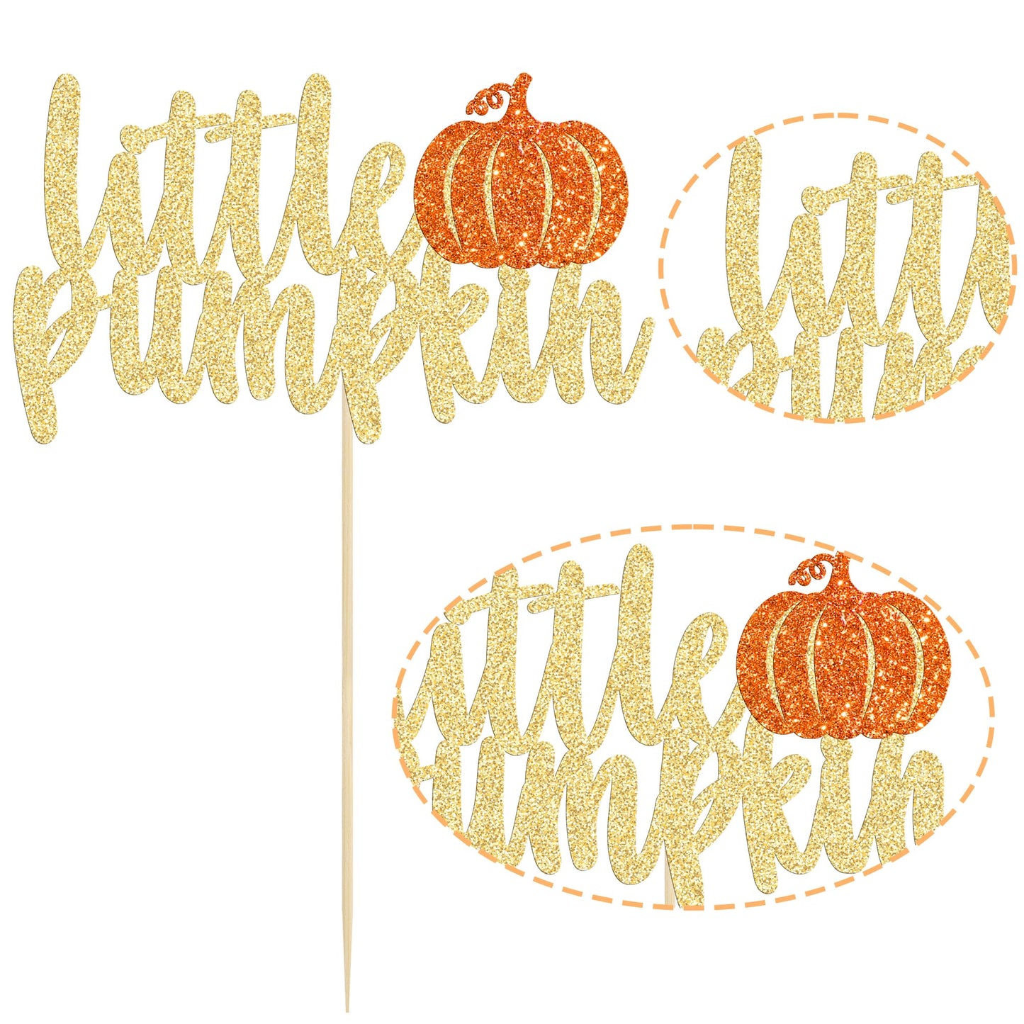 Gyufise Pumpkin Cake Topper, Gold Glitter, Fall Birthday Halloween Decoration, Model UKZN0170, Orange