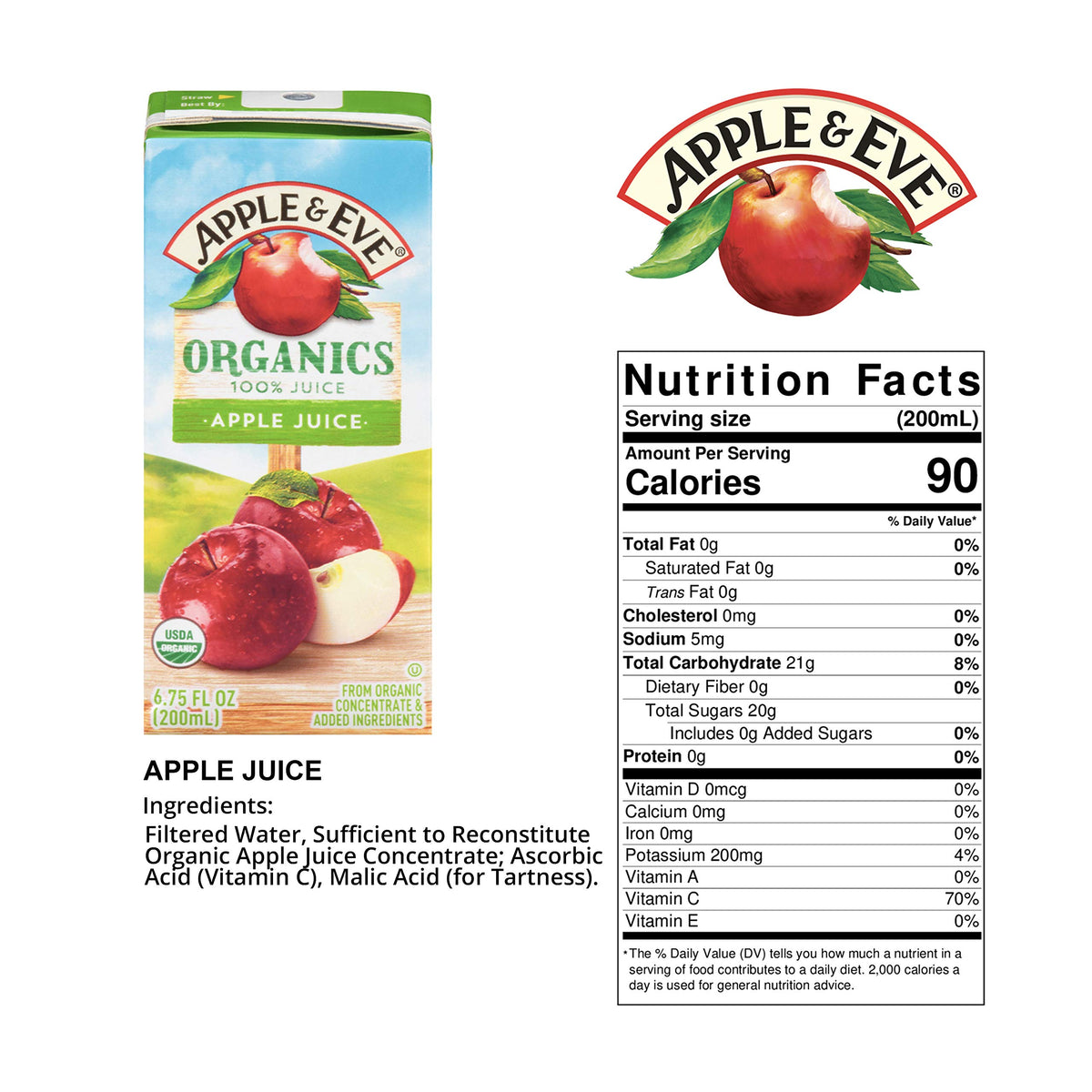 Apple & Eve Organics, Apple Juice, 6.75 Fluid-Oz, 8 Count