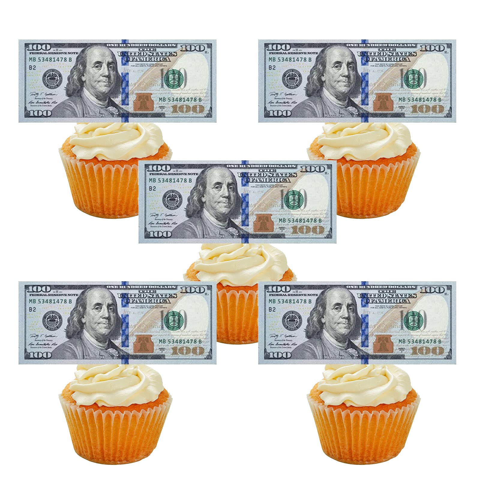 Morofme Edible Money Cake Toppers 30pcs Wafer Paper Decorations 100 Dollar Bill for Birthday Party Supplies