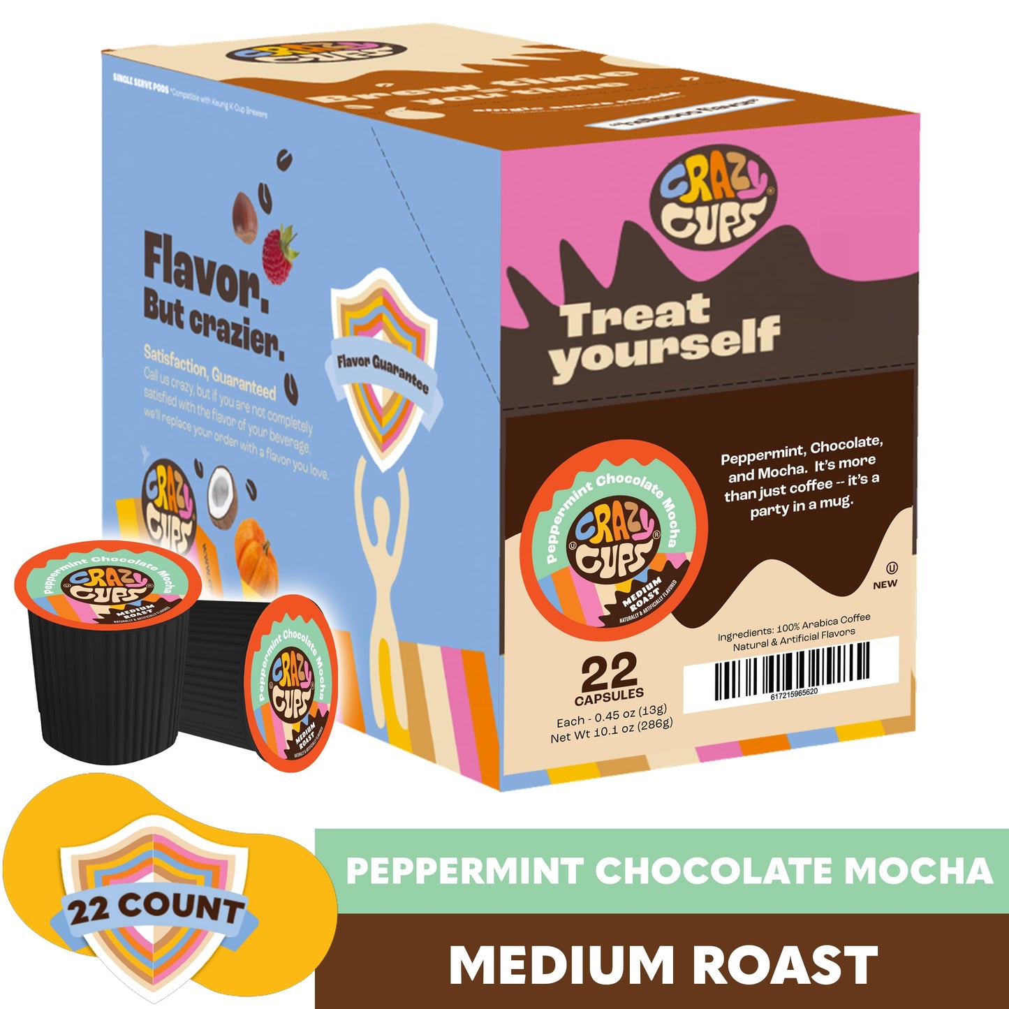 Crazy Cups Flavored Coffee for Keurig K-Cup Machines, Peppermint Chocolate Mocha, Hot or Iced Drinks, 22 Single Serve, Recyclabl