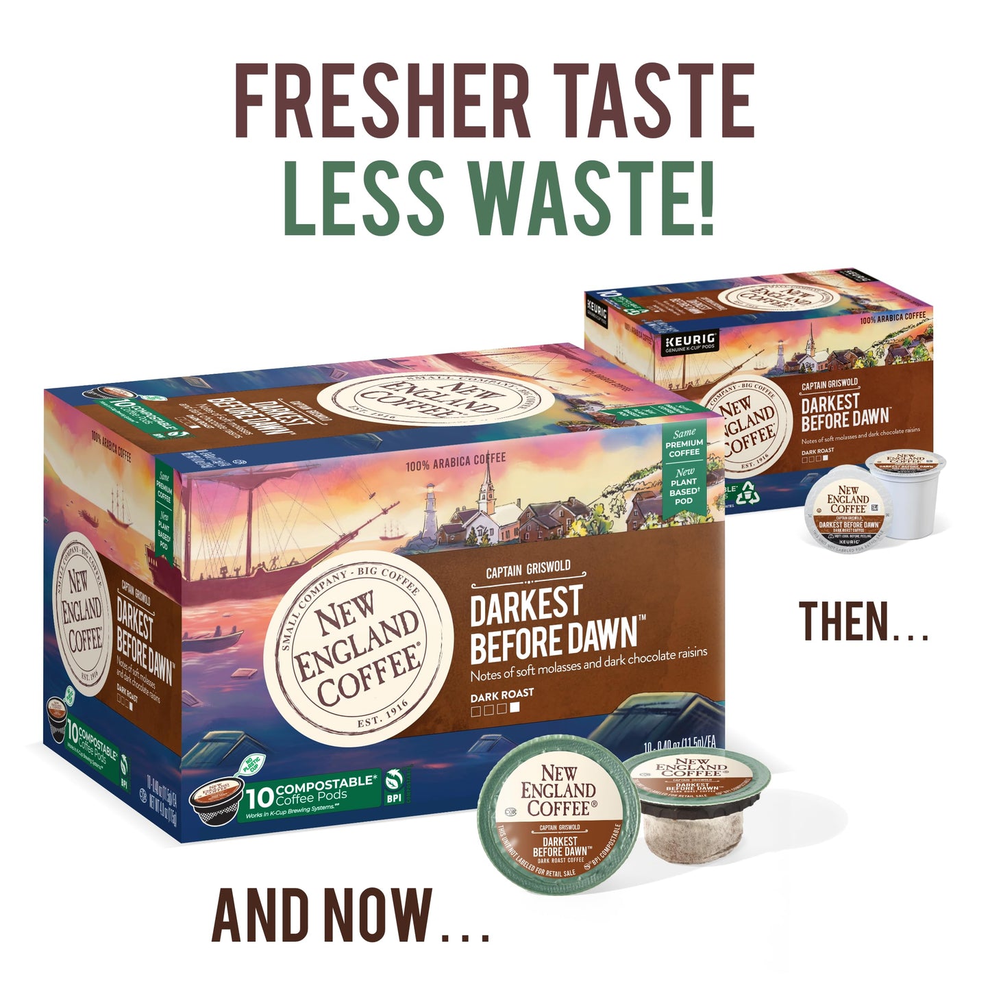 New England Coffee Darkest Before Dawn Dark Roast Pods, 10ct Box, Pack of 6