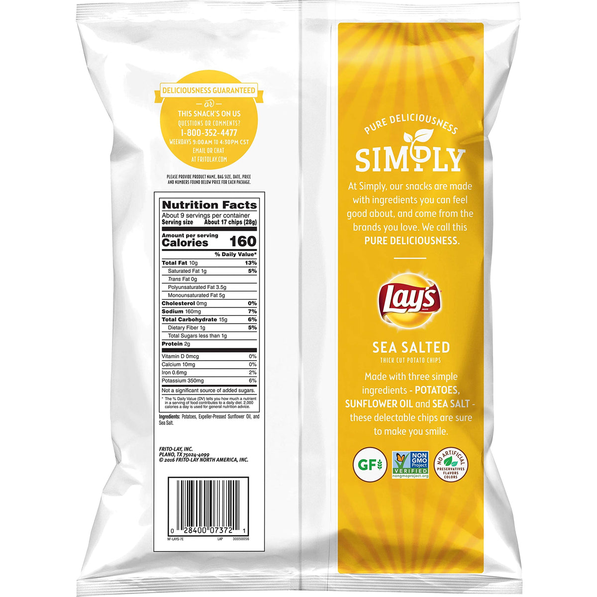Simply Lay'S Sea Salted Thick Cut Potato Chips, 8.5 Oz