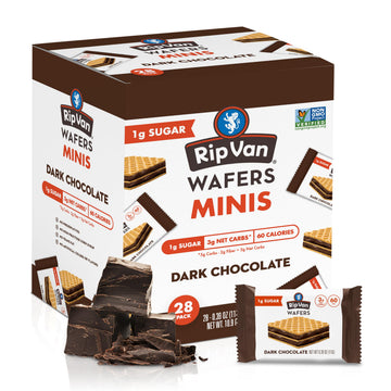 Rip Van Dark Chocolate Mini Wafer Cookies - Healthy Low Sugar Snack - 28 Count