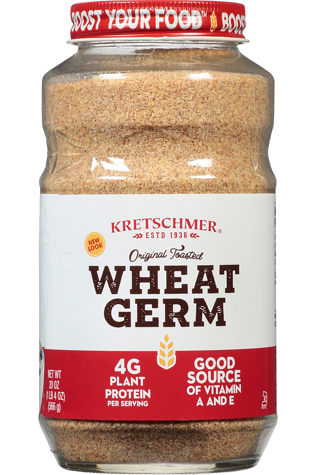 Kretschmer Original Toasted Wheat Germ Boost Your Food with, 20 Ounce Glass Jar (Pack of 4)