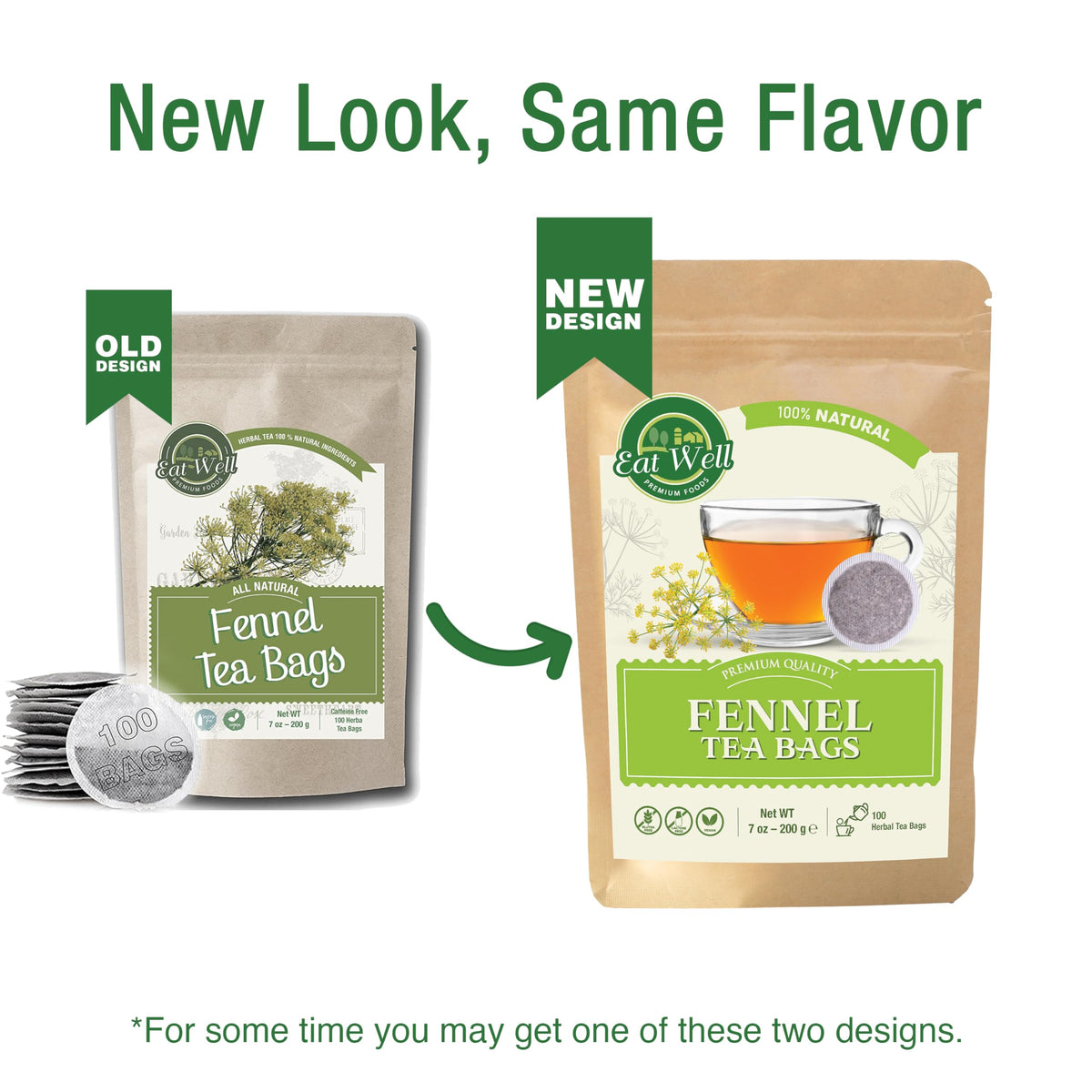 Eat Well Premium Foods Fennel Tea Bags, 100 Bags Bulk Size 7 Oz, 100% Natural Fennel Leaves Tea, Tea For Home Or Office, Herbal