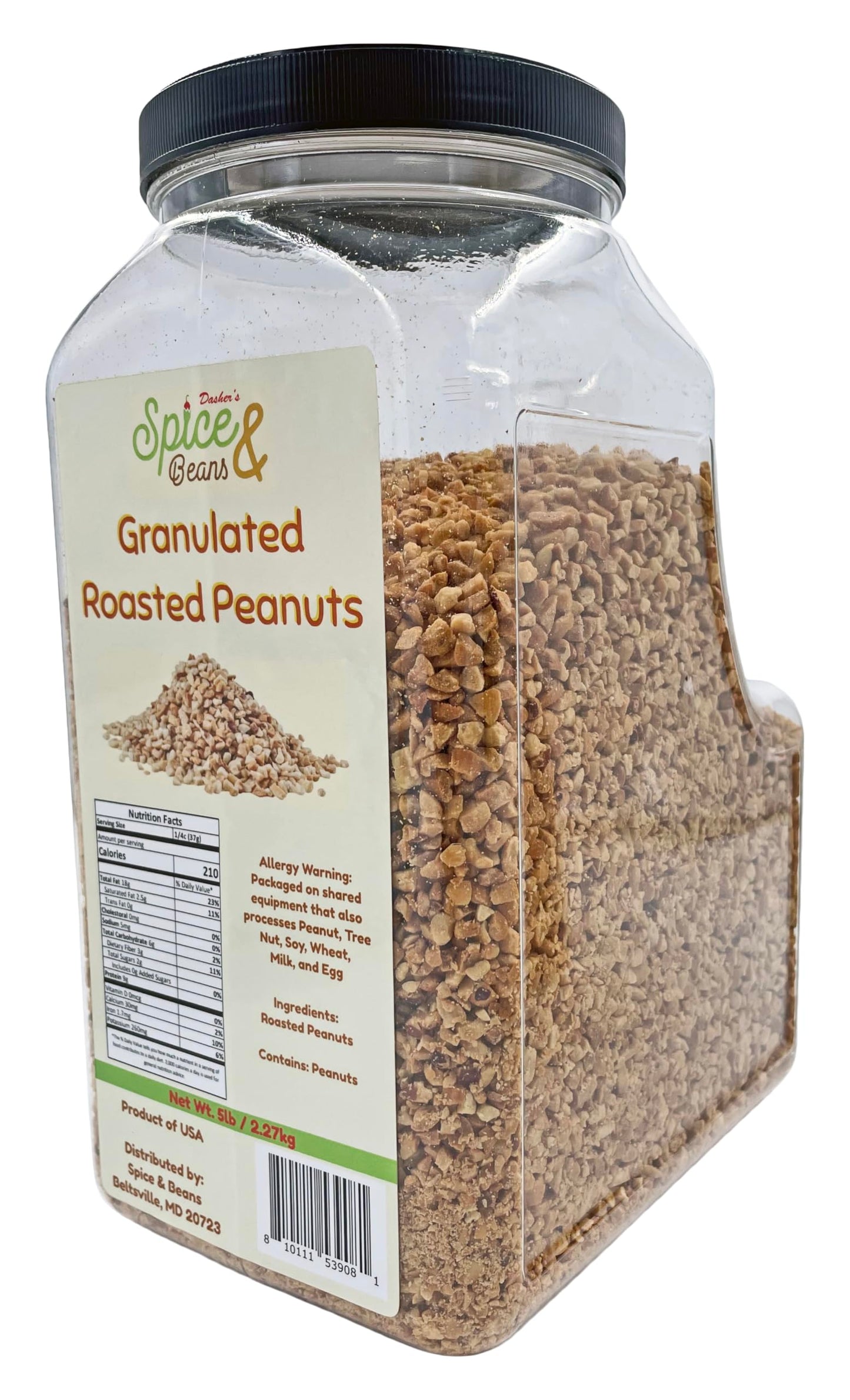 Granulated Roasted Peanuts | 5 Lb Container | By Dasher'S Spice & Beans