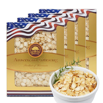 American Ginseng Slices From Wisconsin (Sliced Ginseng Root）Wisconsin Grown!Most People Use It To Make Ginseng Tea! Good For Health! (American Ginseng Slices (Small Round), 4 Boxes Of 1 Pound)