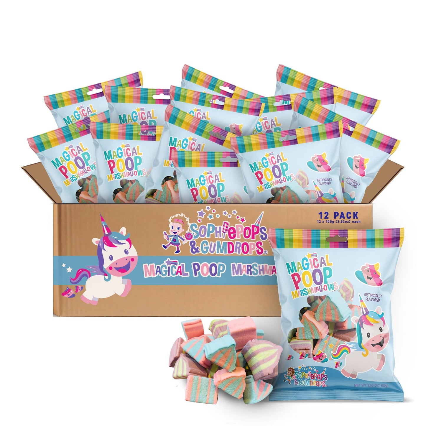 Sophiepops & Gumdrops Rainbow Marshmallow Candy, Non-Fat, Gluten Free, 12-Pack, 3.53oz