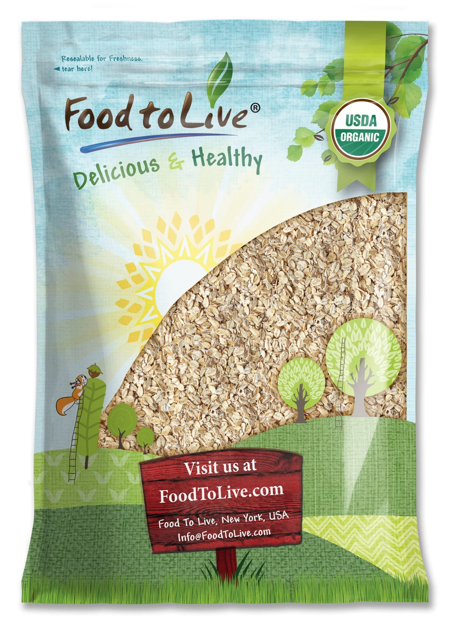 Food to Live Organic Rolled Oats, 5 Pounds - Old-Fashioned, 100% Whole Grain, Non-GMO, Raw, Kosher, Bulk Oats. Perfect for Morni