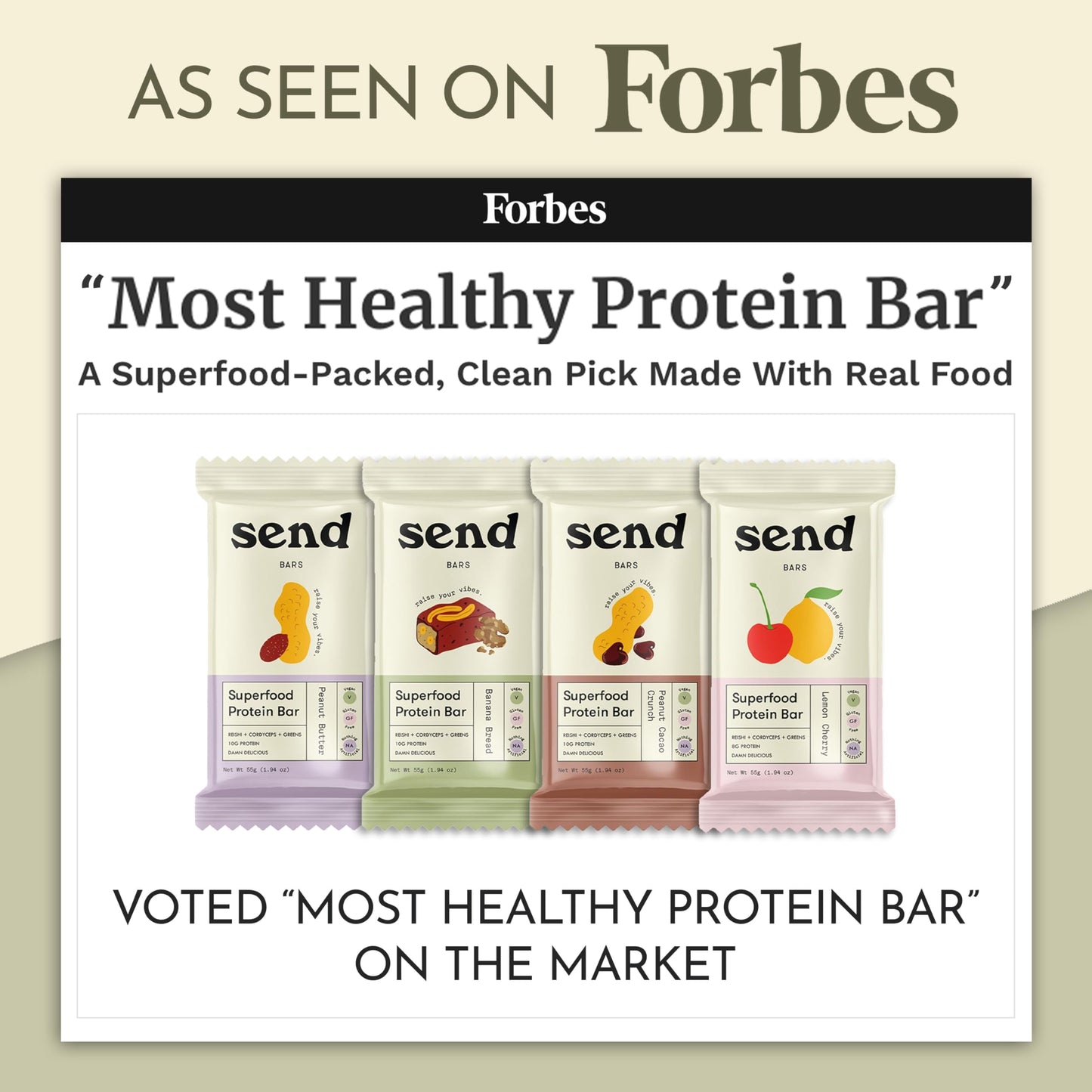 Send Bars Plant-Based Vegan Healthy Protein Bars, With Greens (Lemon Cherry, 8 Bars) – Only Real Ingredients, Zero Added Sugar, Gluten-Free, Dairy-Free