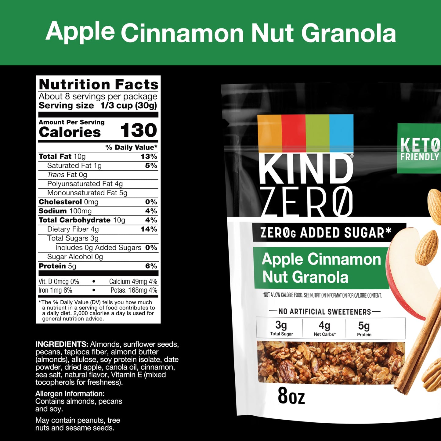 KIND Zero Added Sugar Keto Granola Variety Pack, Apple Cinnamon Nut & Caramel Mocha Nut, Gluten Free, 8 Ounce (Pack of 2)