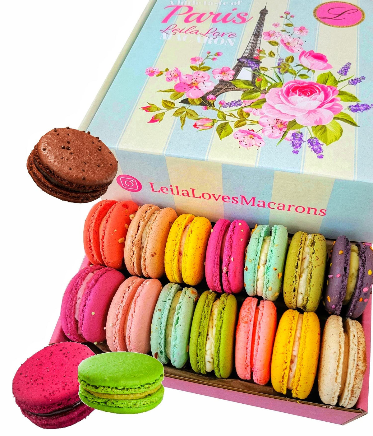 Leilalove Macarons - Paris18 Macarons With Dozen Flavors - Box Varies In Color