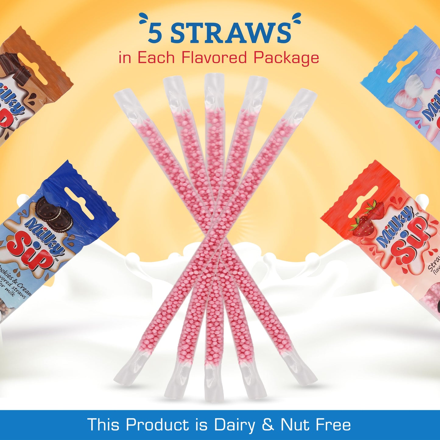 Milky Sip Magical Milk Straws - 4 Packs of 5 Pcs Each Cookies and Cream Flavored Straws For Milk, 20 Milk Flavoring Straws for K